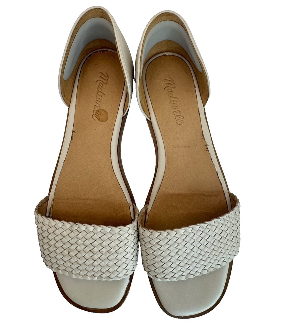 Madewell Womens Neutral Leather Flats d'Orsay Sandals Woven Ivory Nelda 8.5 M